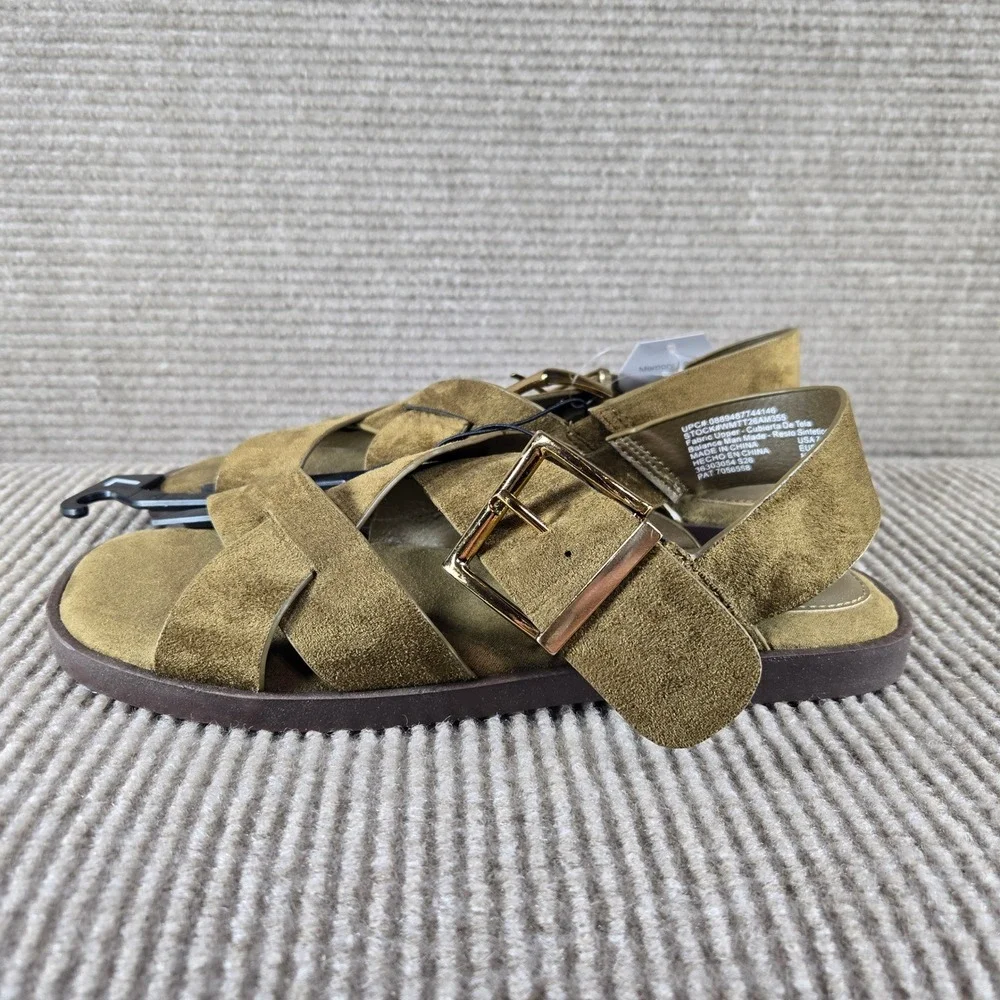 Time and Tru Women Size 7‎ Black Olive Green X Band Buckle Memory Foam Sandals
